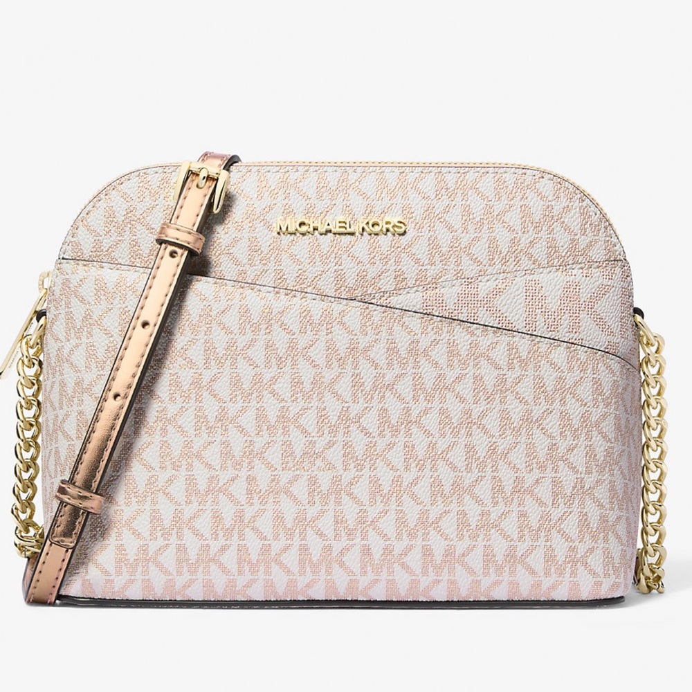 Michael Kors Jet Set Travel Medium Metallic Signature Logo Dome Crossbody Satchl
